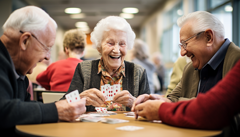 Senior citizens playing cards